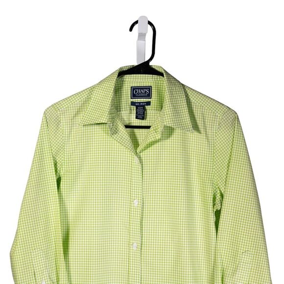 Chaps Ralph Lauren Women's Shirt Button Up Green White Check 3/4 Sleeve Top L - Picture 4 of 8